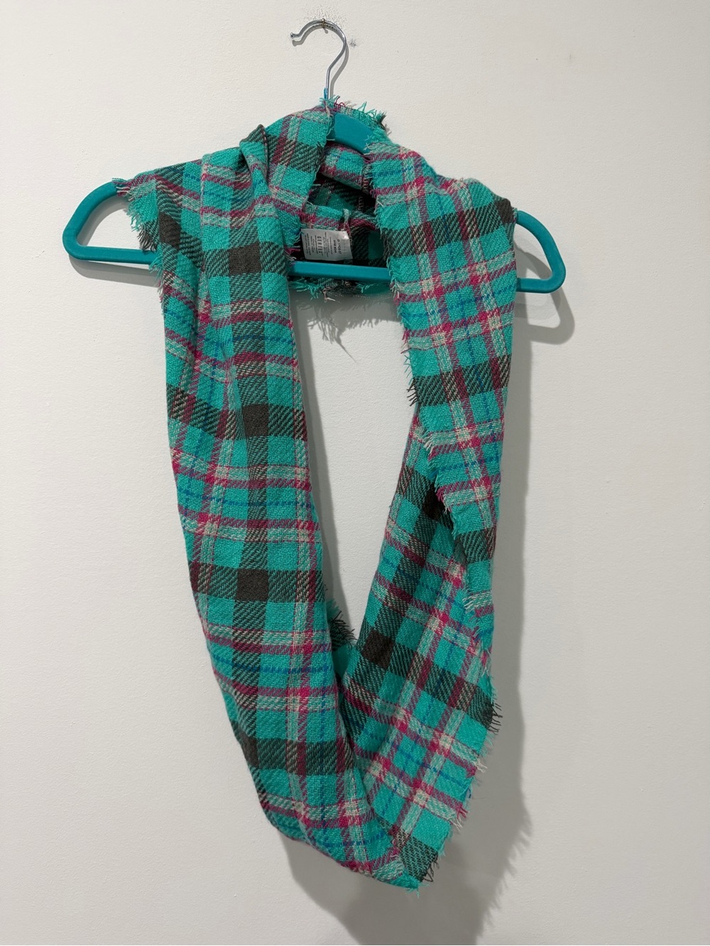 Plaid Loop Scarf in Teal and Gray - Unbranded